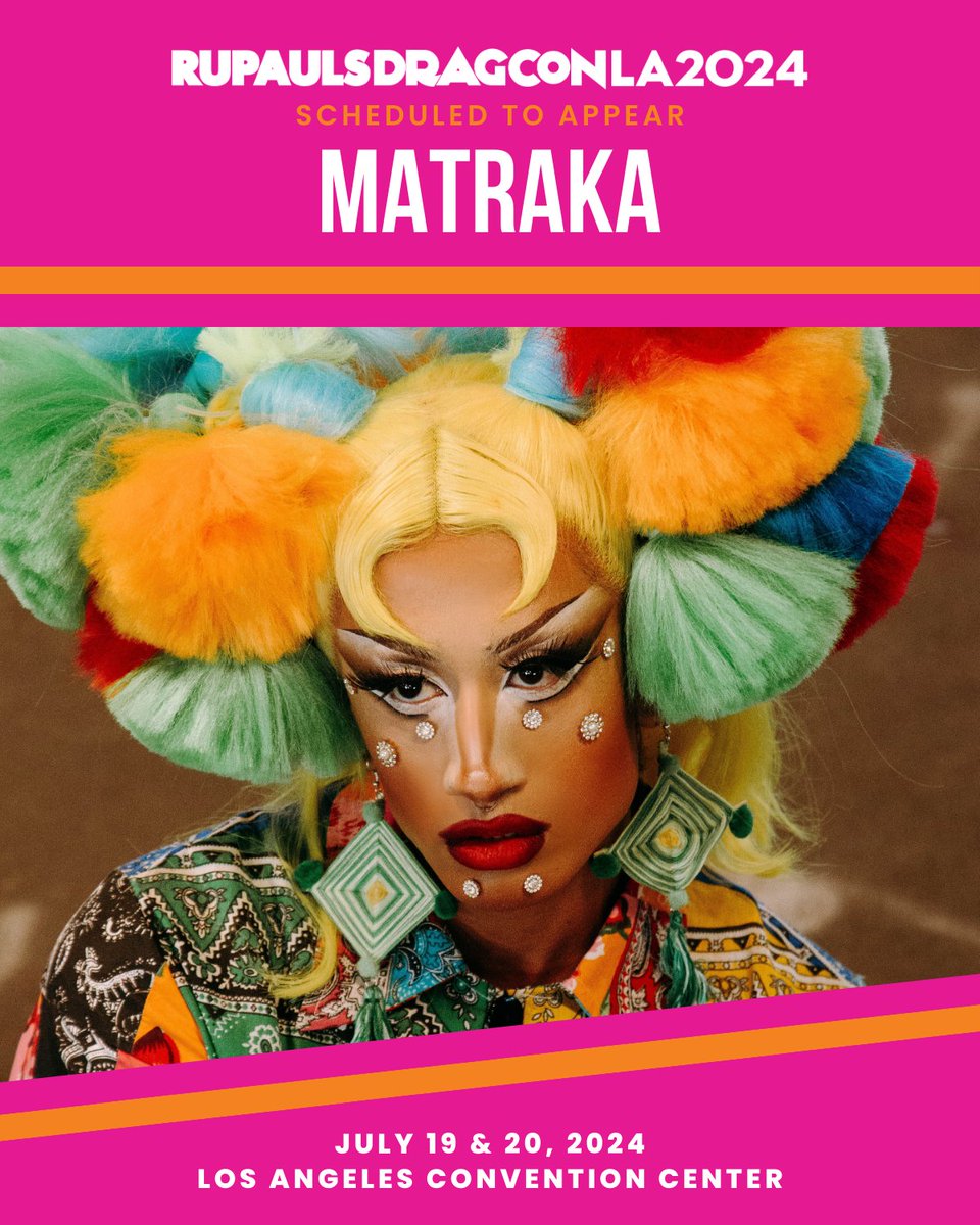 RuPaulsDragCon's tweet photo. Ma-Ma-Ma-Tra-Tra-Tra-Tra, Ah! ❤️‍🔥 #DragRaceMexico S1 finalist @matraka_traka is coming to @rupaulsdragcon LA - the largest gathering of #DragRace queens in the WORLD! 🌴  

🎟️ #DragCon LA tickets on sale at https://t.co/axzqf0O4Gi 
🗓️ July 19 &amp; 20 
📍 L.A. Convention Center https://t.co/65zO3XPcXZ