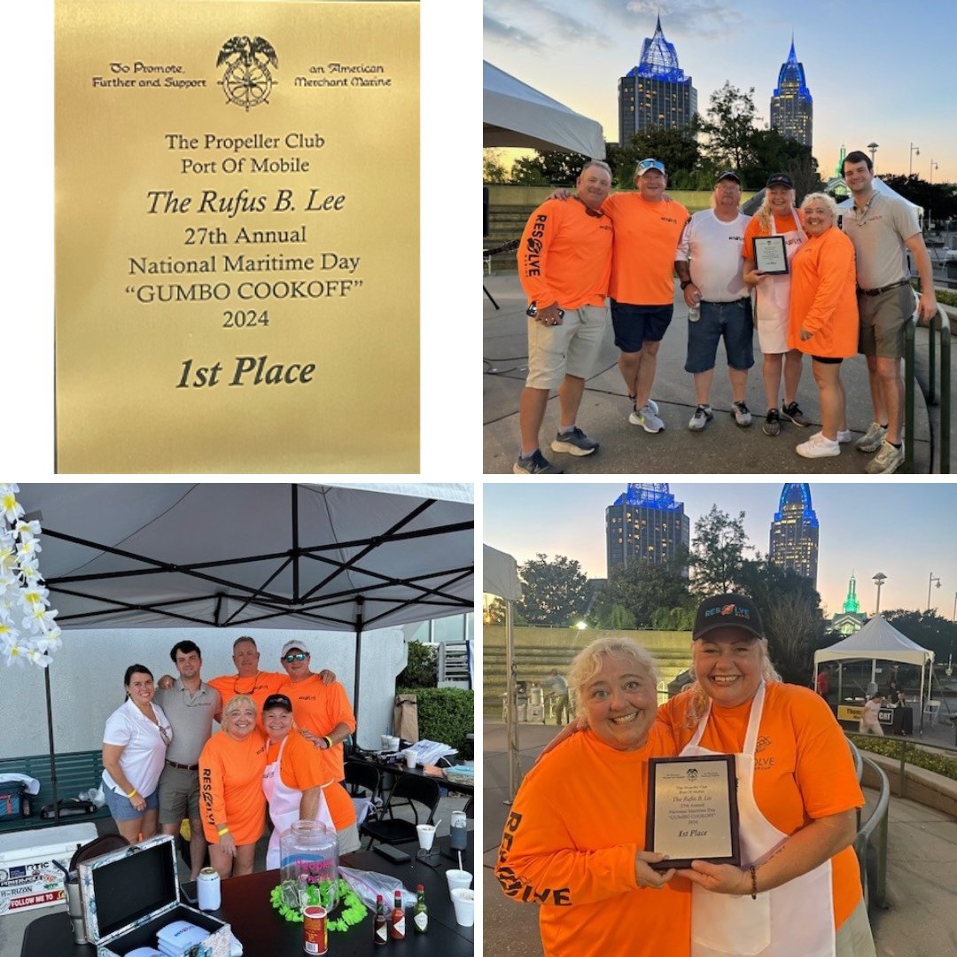 resolvemarine's tweet image. Congrats to our Theodore, AL team for winning 1st place at the 27th Annual National Maritime Day Gumbo Cookoff! Kudos to Cynthia Mir for her secret recipe, topping gumbo with potato salad, a Bayou tradition. Thanks to everyone for the hard work! #ResolveMarine #PropellerClub