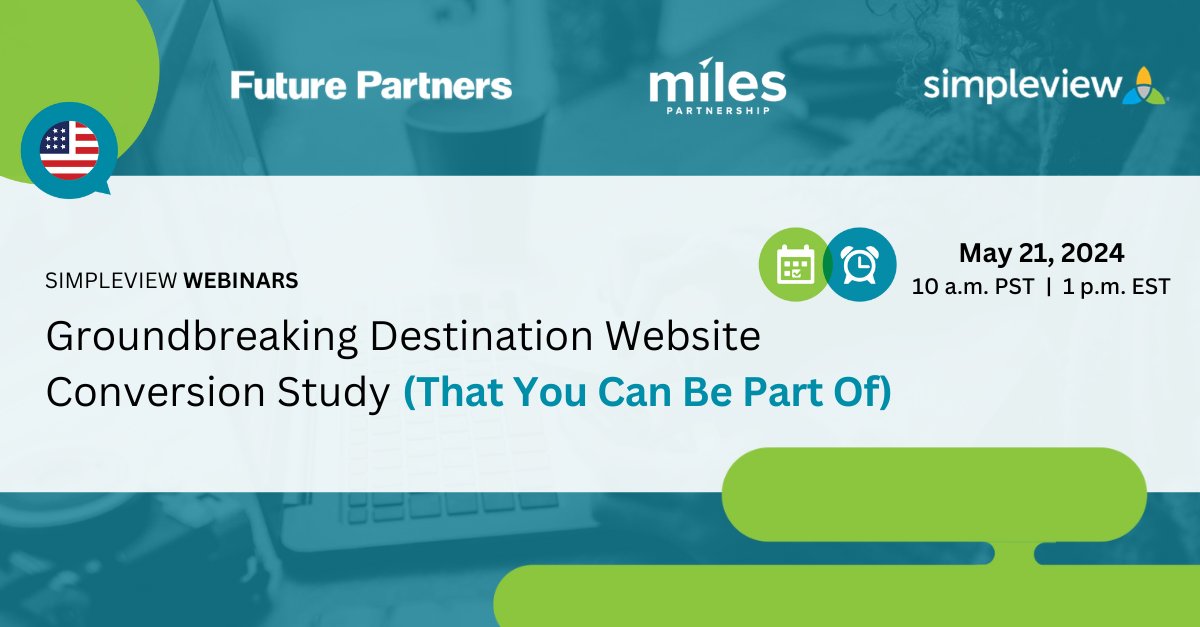 📣 An exclusive opportunity for Simpleview & @meetmiles customers! Join us for a special #webinar to learn the largest-ever official tourism website conversion study & how you can be part of it. Secure your spot ⬇️ ow.ly/IHUP50RzLhM