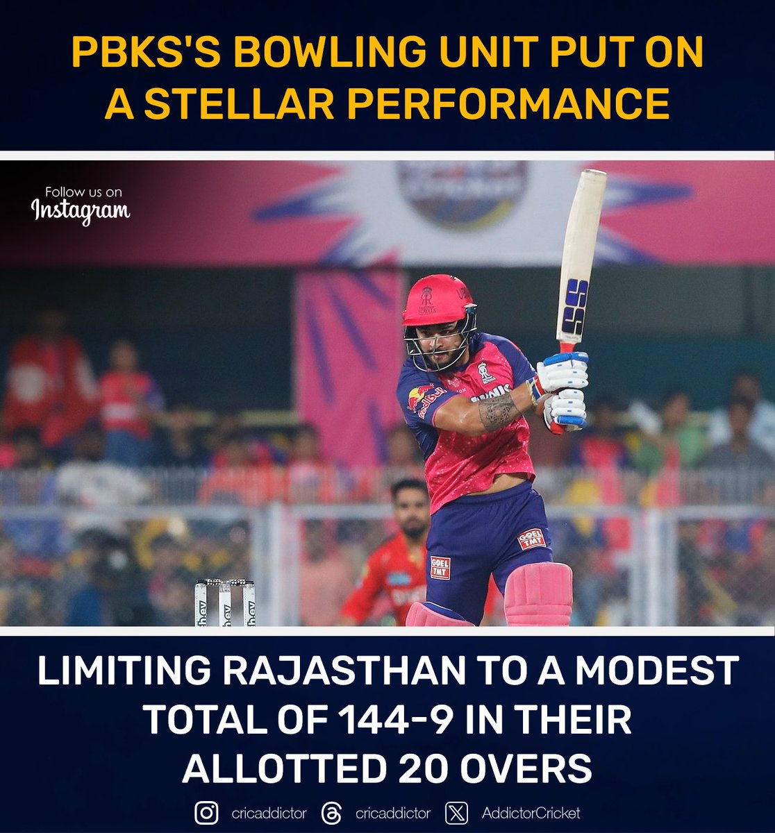 Punjab Kings needs 145 runs to win the game. #RRvsPBKS #IPL24 #CRICKET #ICC