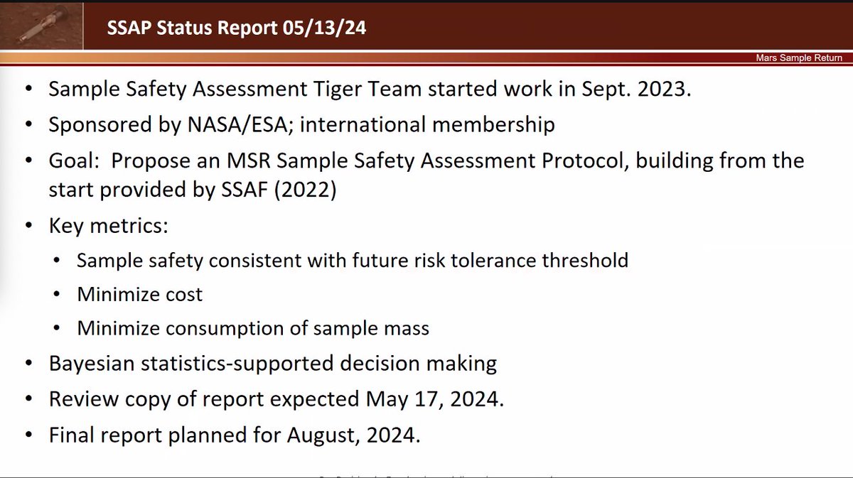 genejm29's tweet image. #ExMAG #NASA #LPI - Looking at sample safety working on the same timeline final report August 2024