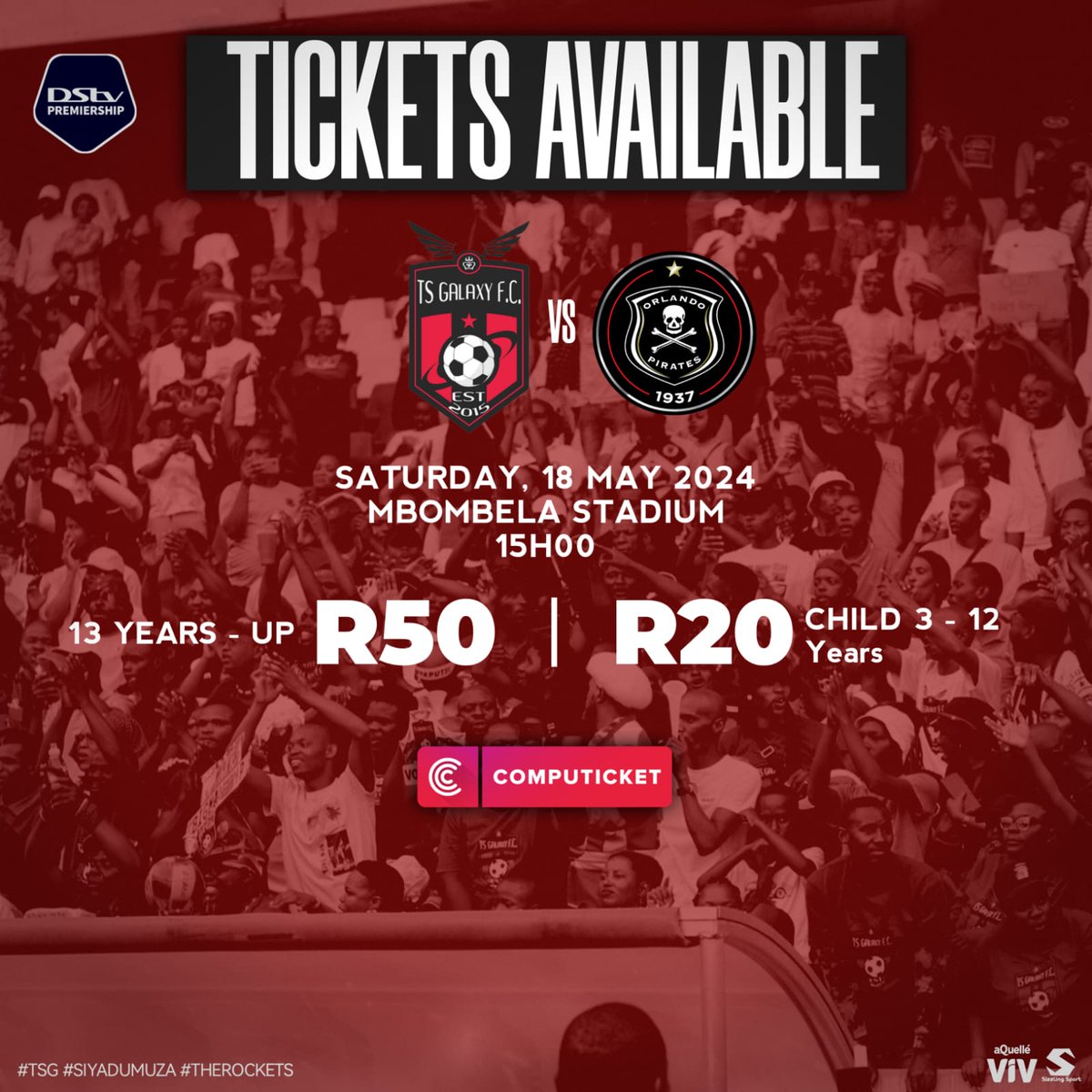 Buy your tickets now and score yourself a seat to our exciting fixture against @orlandopirates! 🚀 @aQuelle @aQuelleViV @Computicket #Siyadumuza #TheRockets #TSG