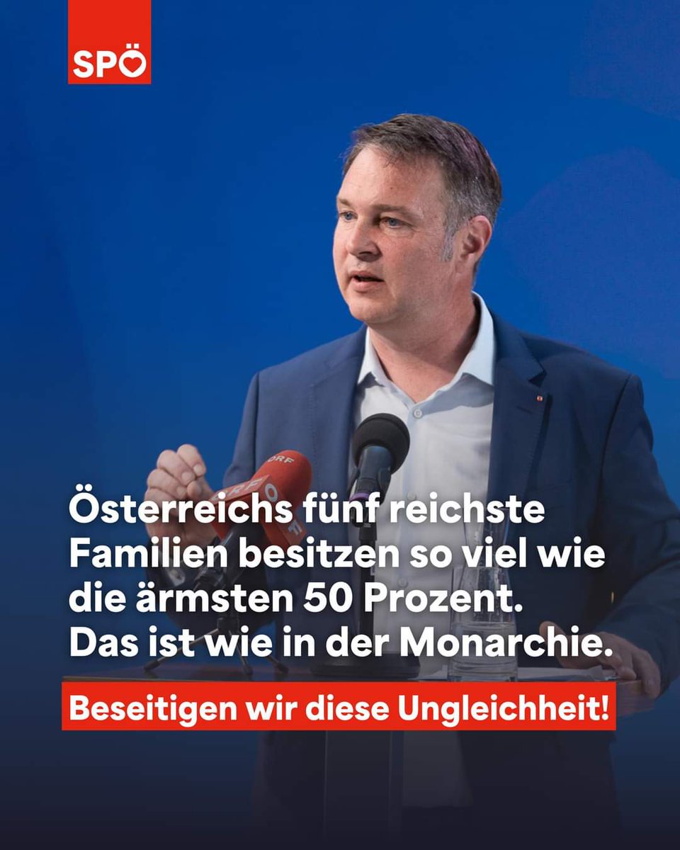 'Es kann nicht sein, dass die 5 reichsten Familien in 🇦🇹 so viel besitzen wie die ärmsten 50 Prozent. Das sind Verhältnisse wie in der Monarchie. Wir kämpfen mit ❤️&Hirn für mehr Gerechtigkeit in 🇦🇹 und 🇪🇺. ' Am 9. Juni, DU hast die Wahl 💪 #EUWahl #ZurückzurGerechtigkeit ✊️