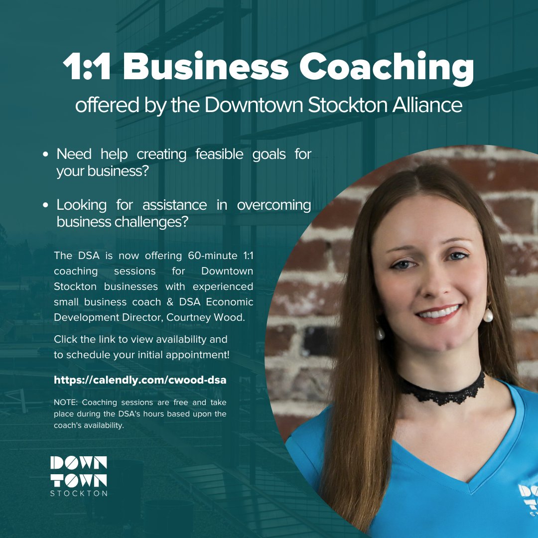 60-minute 1:1 coaching sessions offered by the Downtown Stockton Alliance. 📣🏢

Click the link below to schedule:
calendly.com/cwood-dsa

#downtownstockton #stocktonca #businesscoaching #smallbusiness #smallbusinessowner #smallbusinesssupport #coachin