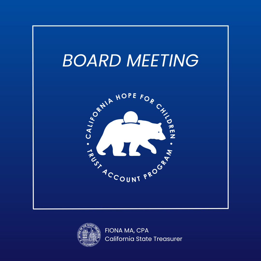 STO's HOPE governing board will meet tomorrow, May 16 at 10 a.m. To view the agenda and access the participation link, please see treasurer.ca.gov/hope/meeting.