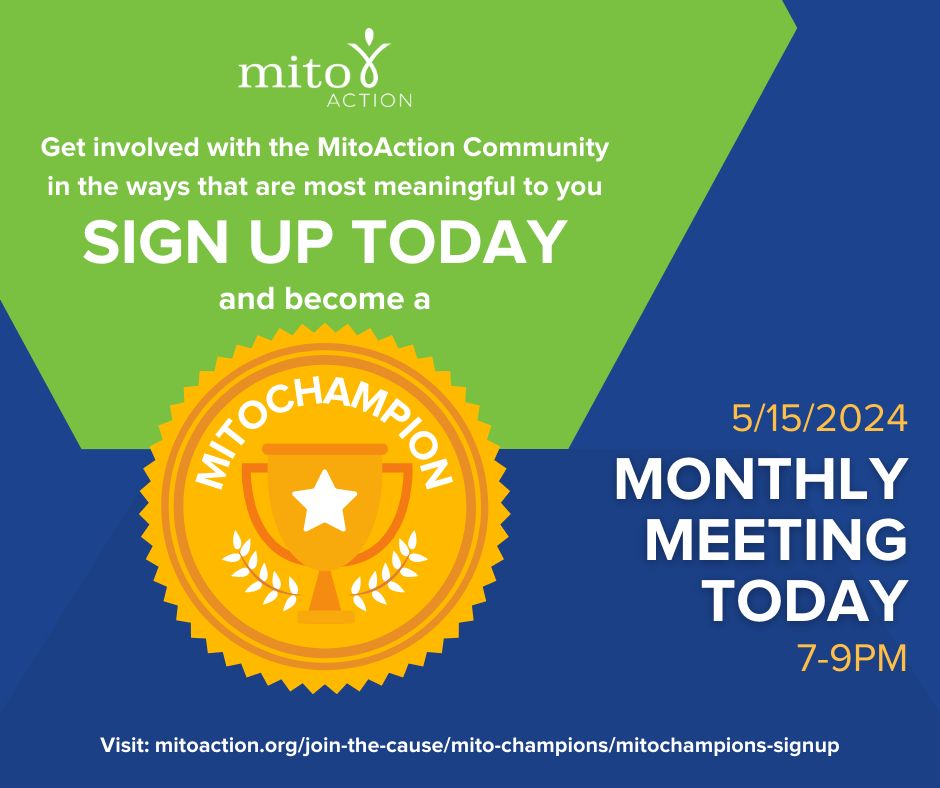 We have our Monthly MitoChampions meeting tonight at 7 pm EST! Interested in becoming a MitoChampion? Visit our website to learn more or email sharry@mitoaction.org for more info! buff.ly/3rh6p0u