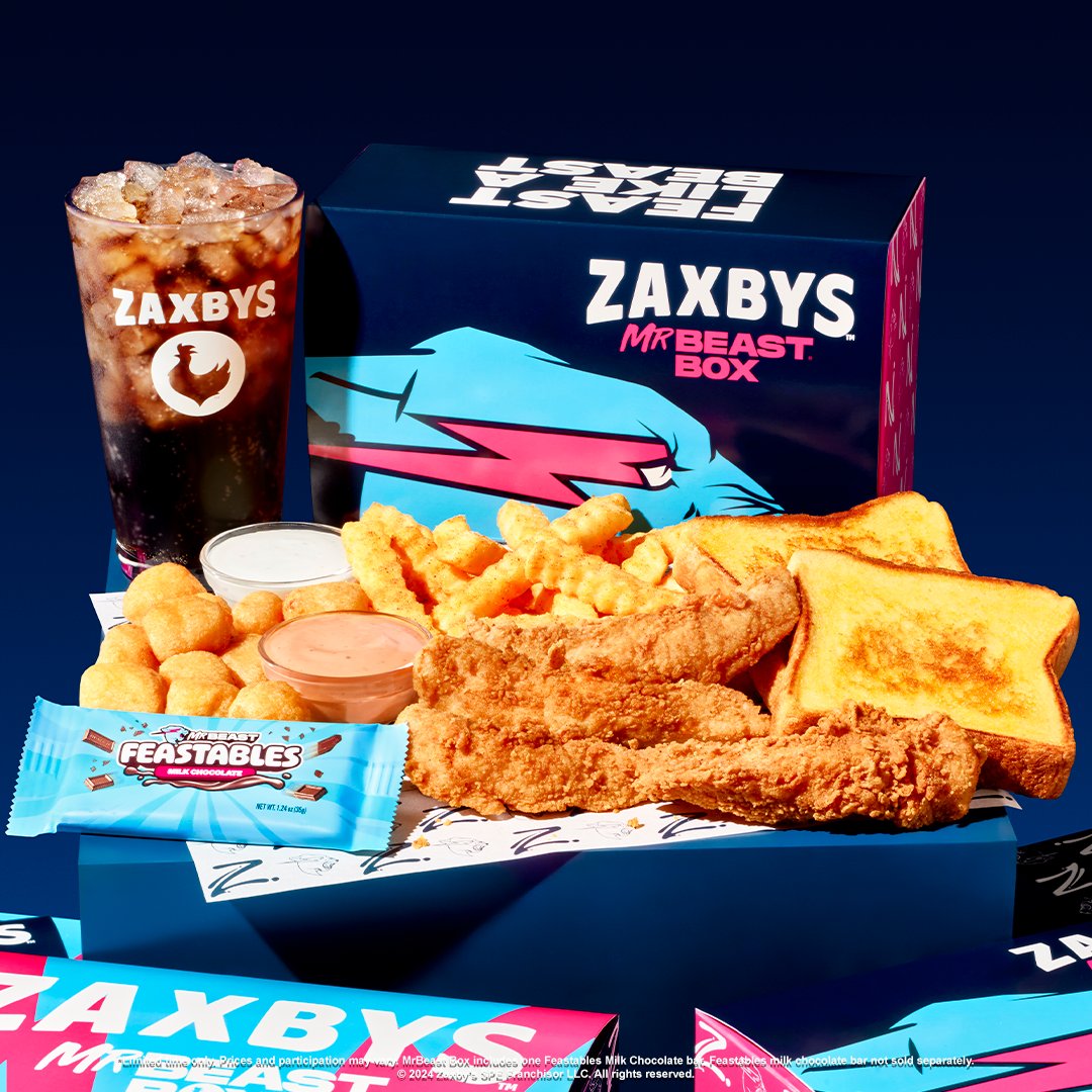 literally can’t keep calm because the @MrBeast Box launches tomorrow with Fingerz, seasoned crinkle fries, cheddar bites, double toast, double sauce, AND a @Feastables milk chocolate bar