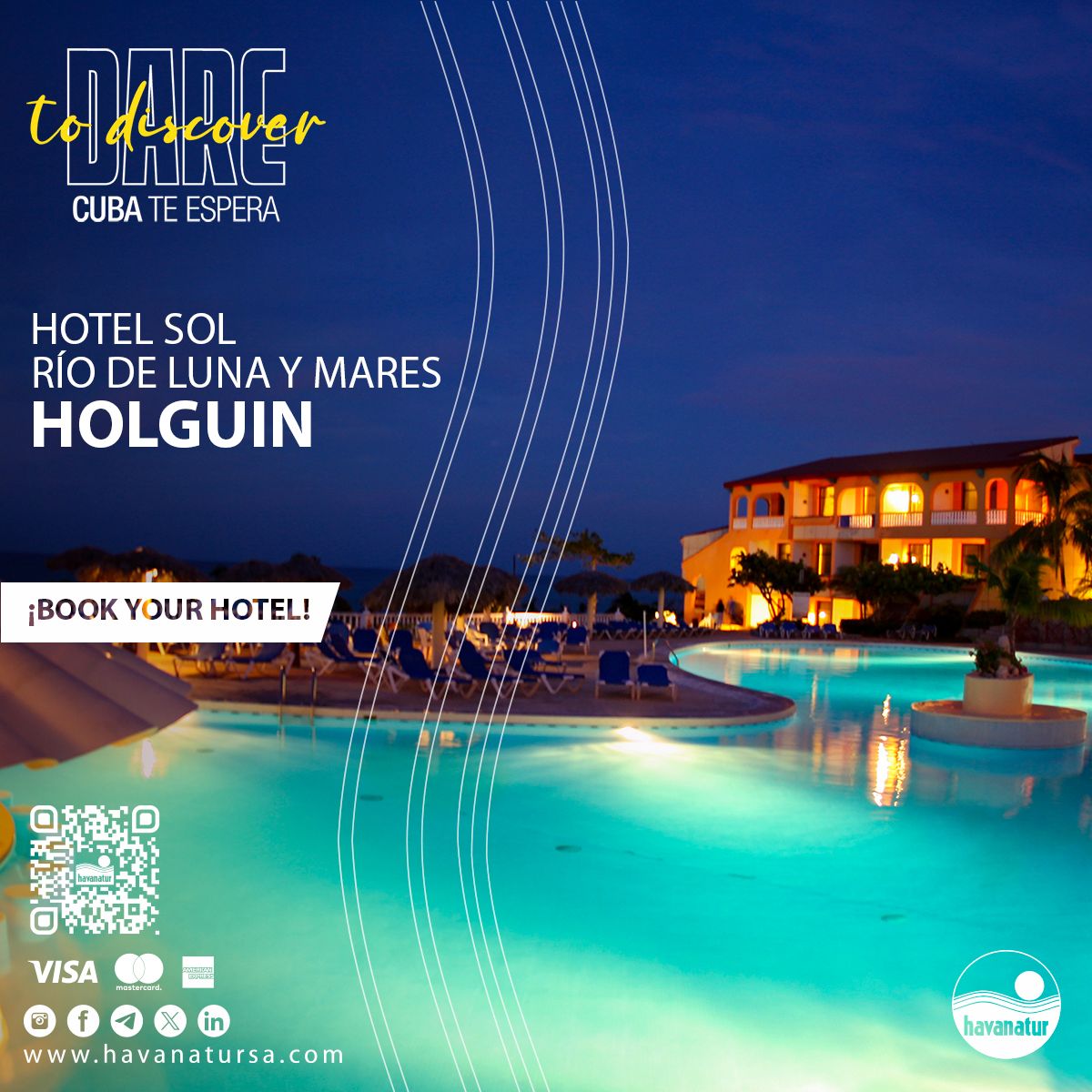 #DareToDiscover 🏨 The Sol Rio de Luna y Mares hotel is a splendid all-inclusive resort located by the sea, on the beautiful #EsmeraldaBeach in #Holguin. Inserted in an environment of sea and coastal forests of lush vegetation 🌊
#bookhere 👉 t1p.de/fpxzi