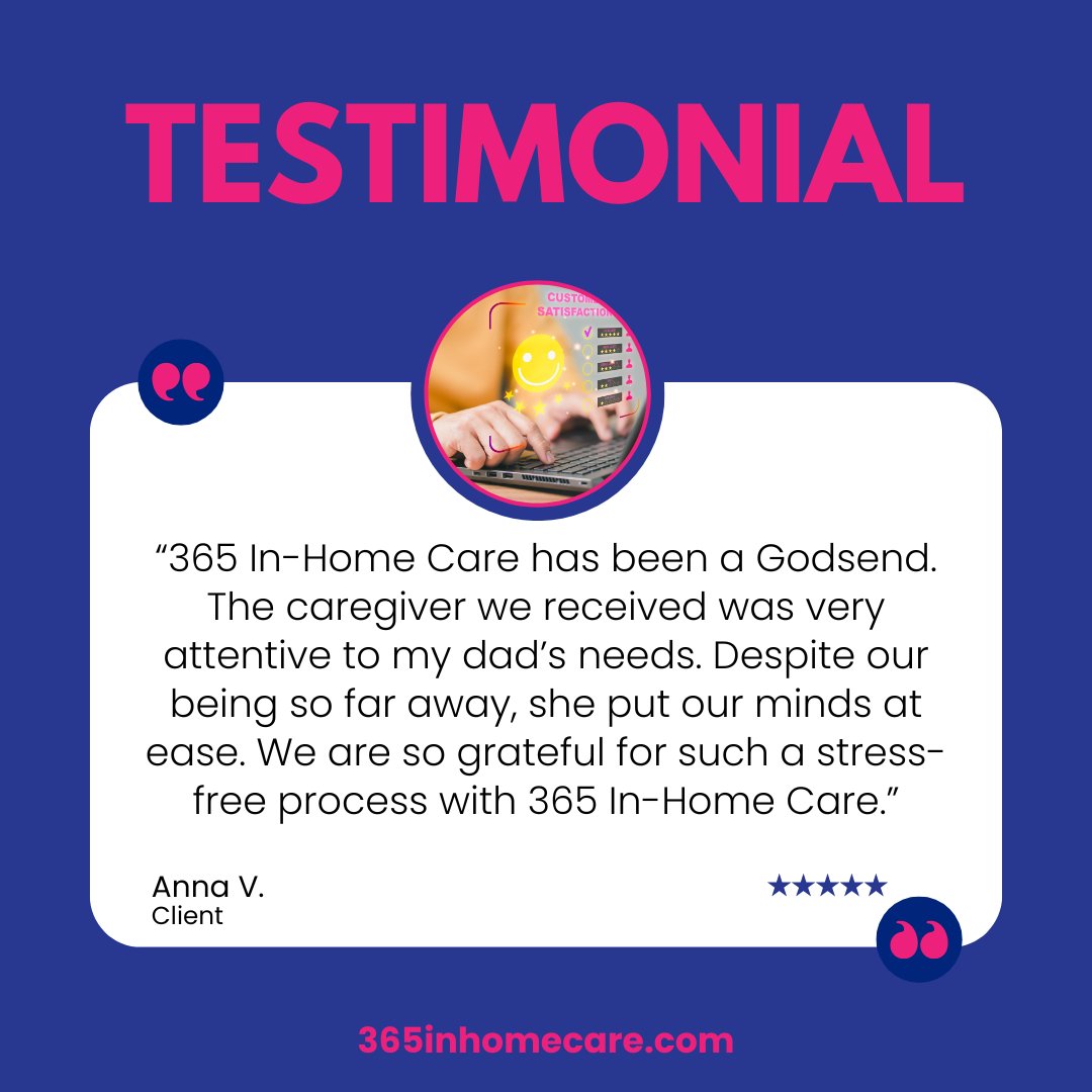 We're so thankful for this kind testimonial! 😊 

At 365 In-Home Care, we strive to provide the best care possible. Hearing that we've helped bring peace of mind to families means the world to us.

Thank you for trusting us! 🙏 
.
.
.
#365InHomeCare #inhomecare #seniorcare