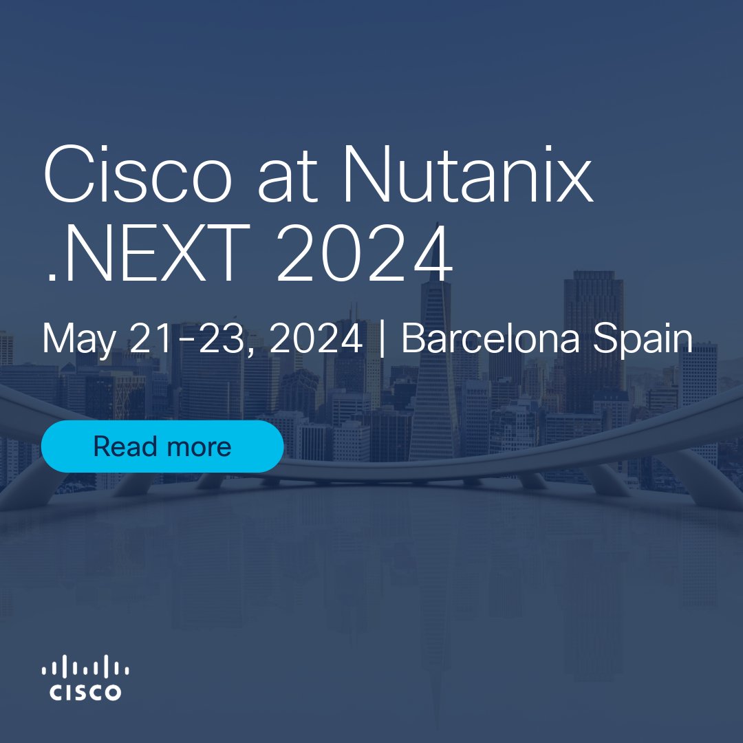 Have you heard about the industry's most complete hyperconverged solution? Join @Cisco and @Nutanix at #NEXTconf to find out.

Not in Barcelona? Learn how to simplify your infrastructure and operations with our solution. ⬇️
cs.co/6012dz8Ig

#CiscoDCC