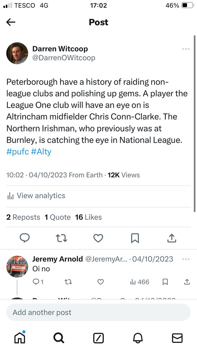 Peterborough have had an eye on Chris Conn-Clarke since last October. No shock to see them stepping up their interest. Several teams keen. Player likely to leave Altrincham this summer #pufc #alty