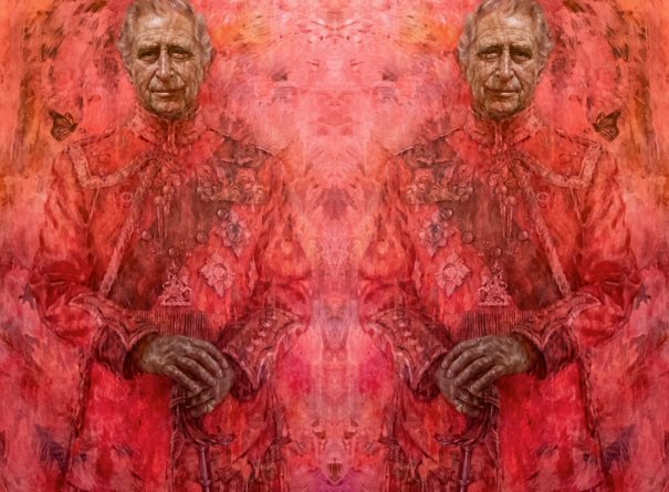 There are NO coincidences - only signs of alignment...

The red aside, when I saw the Monarch butterfly in Charles the Last's portrait, I knew it would be rife with steganography.
Once mirrored, the shape of beasts becomes apparent, and the Egyptian god Anubis being one of them.