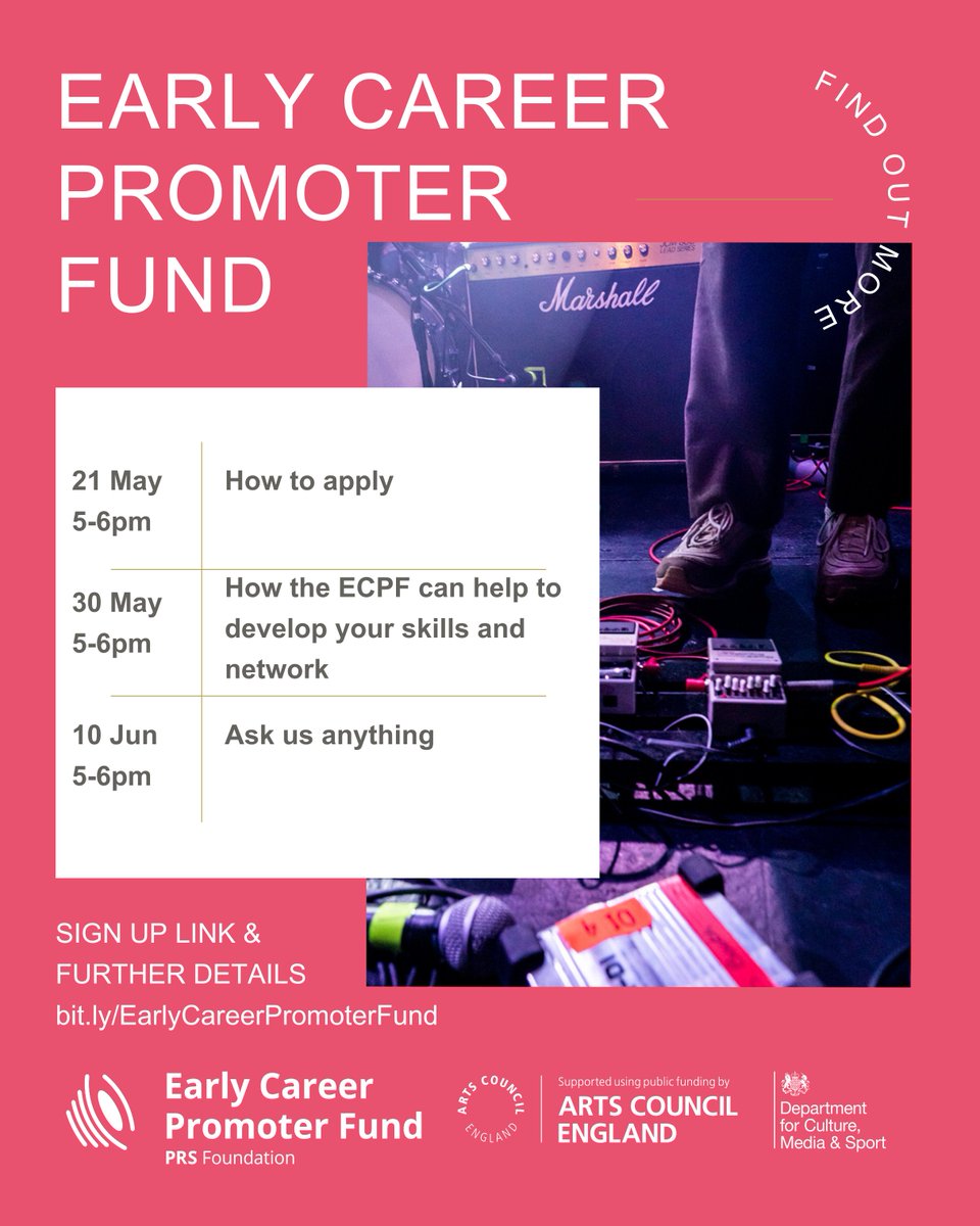 Find out more about The Early Career Promoter Fund 📢 with our series of webinars this May & Jun with Grants & Programmes’ Manager Ben Price & @ace__london 📅 Sign up ➡️ bit.ly/EarlyCareerPro…