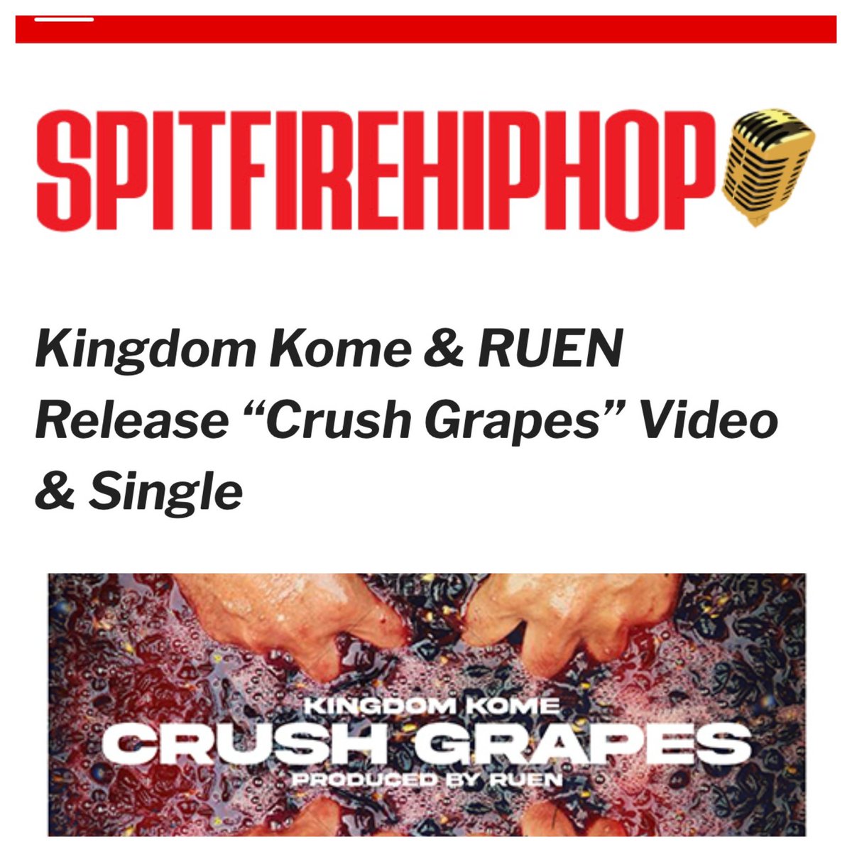 Big up 🥵🎤🔥 @spitfirehiphop 🔥👑🥵 
always holding me down 🫡👑

💥🍇 “CRUSH GRAPES” ✨OUT NOW 🍇💥
spitfirehiphop.com/features/2024/…

NEW VIDEO & SINGLE OUT ON ALL DSP’s 
#MALBEC2 🍷✌🏽DROPS 7/19 

#kingdomkome #crushgrapes #miamihiphop #spitfirehiphop #newvideo #undergroundhiphop