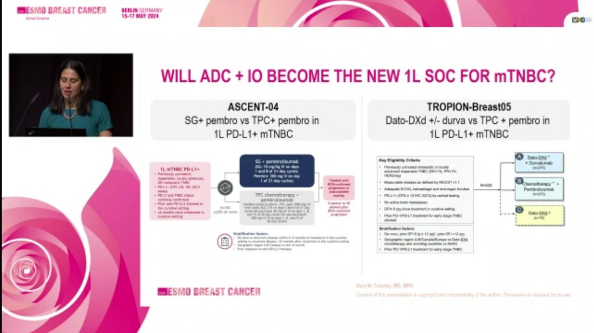 ADC plus IO . Slowly we are moving towards this in advanced breast cancer. @drsarahsam @stolaney1 @myESMO @OncoAlert #esmobreast24