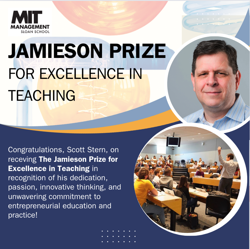 Erin Scott (@erin_l_scott) on Twitter photo Congratulations, <a href="/sstern_mit/">Scott Stern</a>, on receiving the <a href="/MITSloan/">MIT Sloan School of Management</a> 2024Ā JamiesonĀ Prize for Excellence in Teaching, which recognized his dedication, innovative thinking, and unwavering commitment to entrepreneurial education and practice! Congratulations, <a href="/sstern_mit/">Scott Stern</a>, on receiving the <a href="/MITSloan/">MIT Sloan School of Management</a> 2024Ā JamiesonĀ Prize for Excellence in Teaching, which recognized his dedication, innovative thinking, and unwavering commitment to entrepreneurial education and practice!