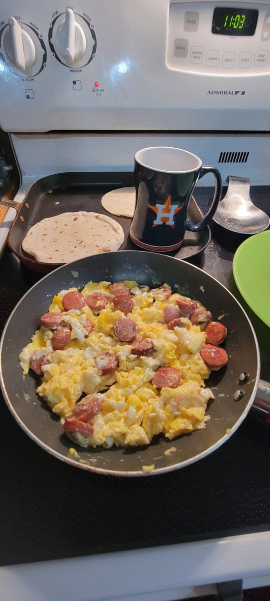 Good morning coffee and breakfast ball park frank and eggs tacos