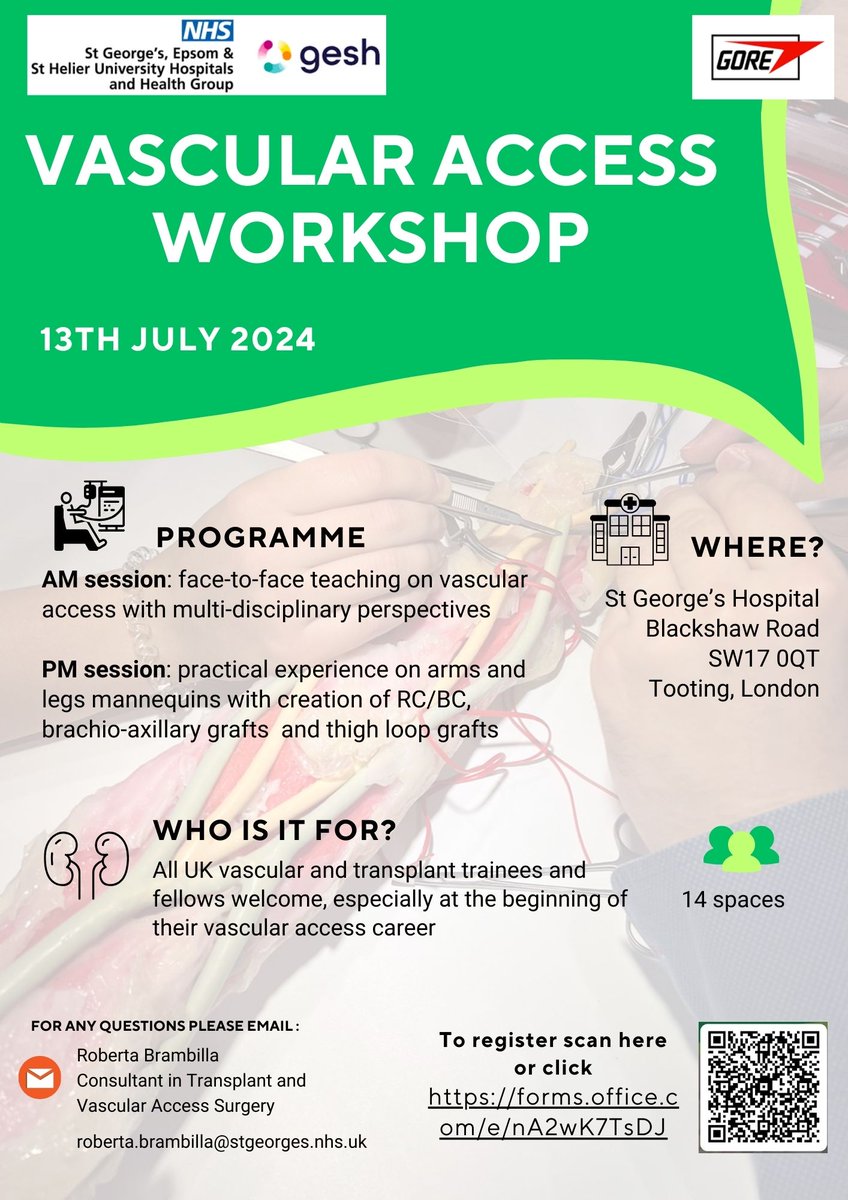 Are you a junior trainee or clinical fellow interested in vascular access surgery? Do you want to practice with vascular instruments on mannequins for an entire afternoon? Come and join us for our Vascular Access Workshop at St George's Hospital on the 13th of July!