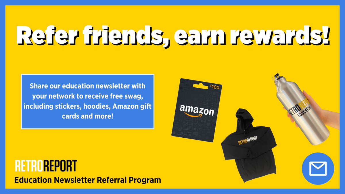 Are you familiar with Retro Report's education newsletter referral program? Readers of the Retro Report education newsletter, Retro Report in the Classroom, can earn rewards when their friends subscribe using a unique link. Learn how to participate here: retroreport.org/uncategorized/…