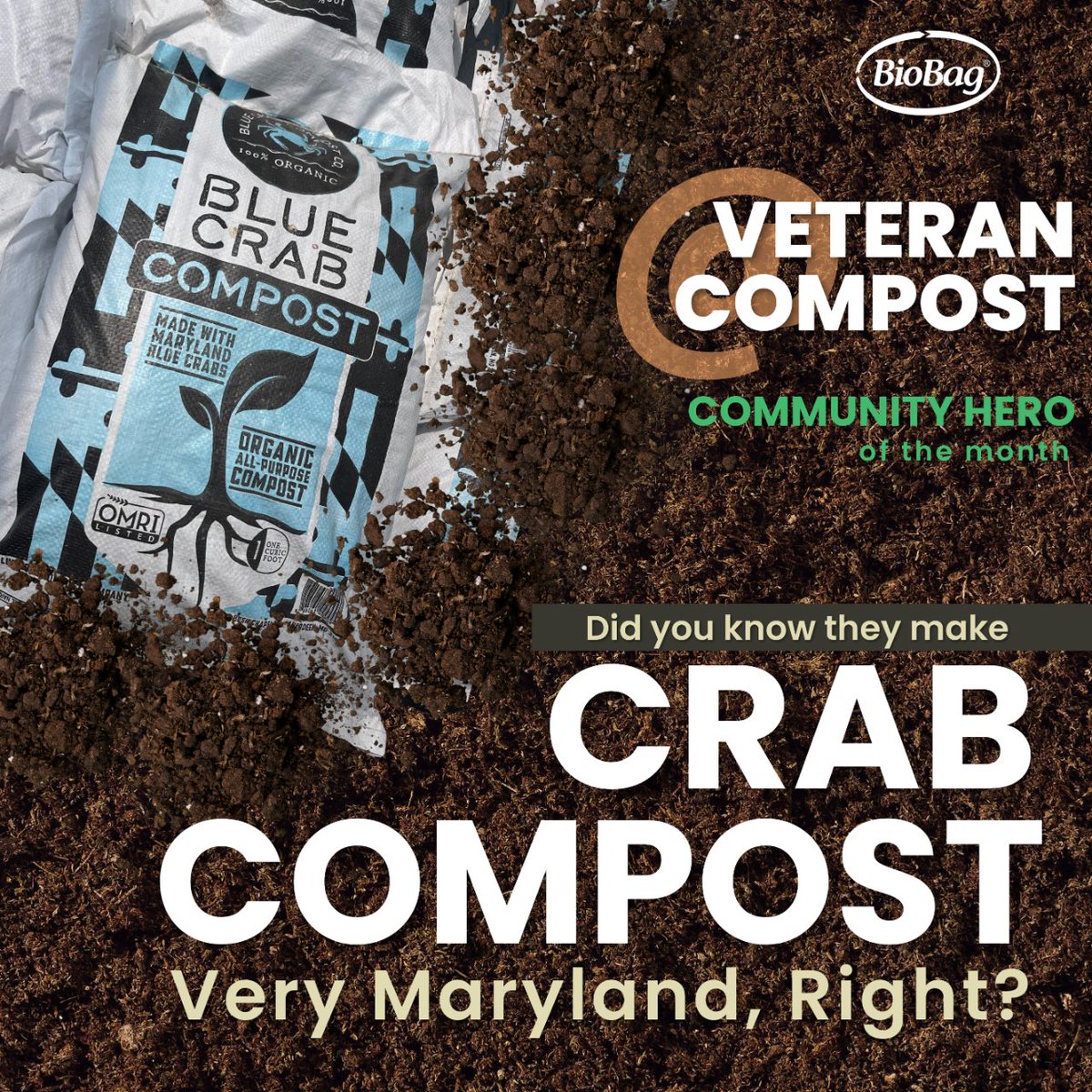 Back to our Community Hero of the Month! Did you know Veteran Compost is as 'Maryland as You Can Get' with their organic crab compost? How cool! #greencommunities #sustainability #composting