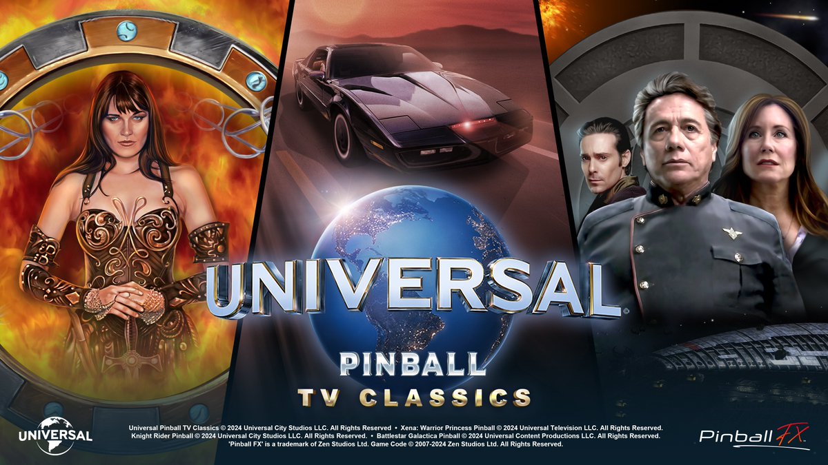 Universal Pinball: TV Classics arrives tomorrow! The tables are filled with original material like voices, characters, and music from Xena: Warrior Princess, the cast of Battlestar Galactica on the table playfield, and music from Knight Rider.  

Ascend the leaderboards May 16!