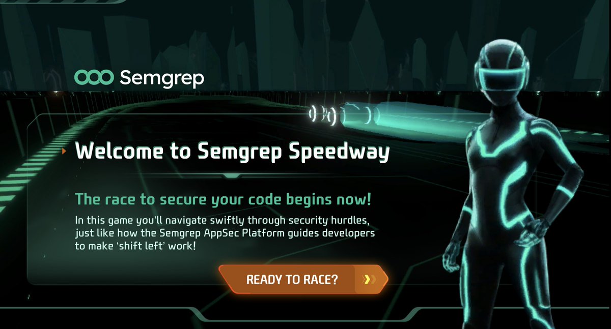 🏁 Join the thrilling race to code safety with Semgrep Speedway! This free game mirrors how the Semgrep AppSec Platform steers developers towards making ‘shift left’ work. 

Rev up your engines - the excitement awaits! 

semgrep.dev/speedway/

 #AppSec #ShiftLeft #CodeSafety