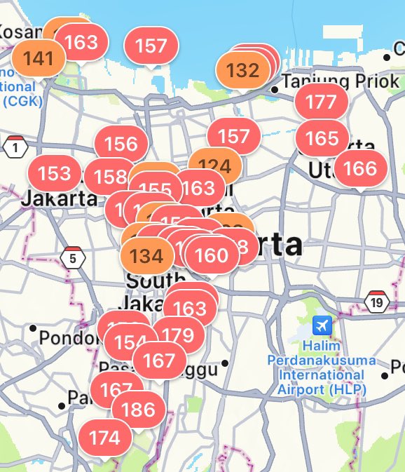 Jakarta, Indonesia is experiencing unhealthy air quality. To see what your air quality is like, download our free app. #jakarta #indonesia #airquality #airpollution iqair.com/us/air-quality…