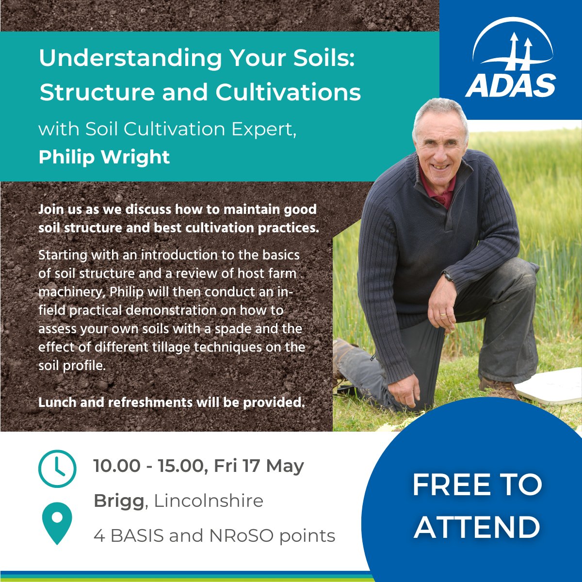 This Friday, our grand #soil tour continues in #Brigg, Lincolnshire with host farmer Colin Chappell 🌱 Philip will chat cultivations & share how to get land back on track after a tough season. 🎫 Free to join + 4️⃣ @BASISRegLtd points + 🍔 lunch Register - forms.office.com/pages/response…