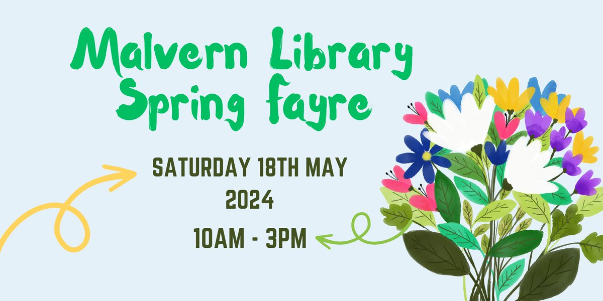 Wondering what to do this Saturday? Join us this for the Malvern Library Spring Fayre, for a fun-filled day with local arts and crafts stalls, free children's activities and a treasure hunt with a free children's gift on completion. 
10am - 3pm (Children's activities 11am - 1pm)