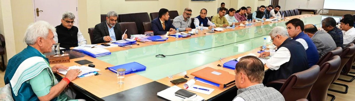 Lieutenant Governor Shri Manoj Sinha chaired a review meeting of Revenue Department with senior officials at Civil Secretariat Srinagar . Sh Rajeev Rai Bhatnagar, Advisor to Lt Governor; Sh Atal Dulloo, Chief Secretary; Sh Shaleen Kabra, Financial Commissioner Revenue; Dr Mandeep