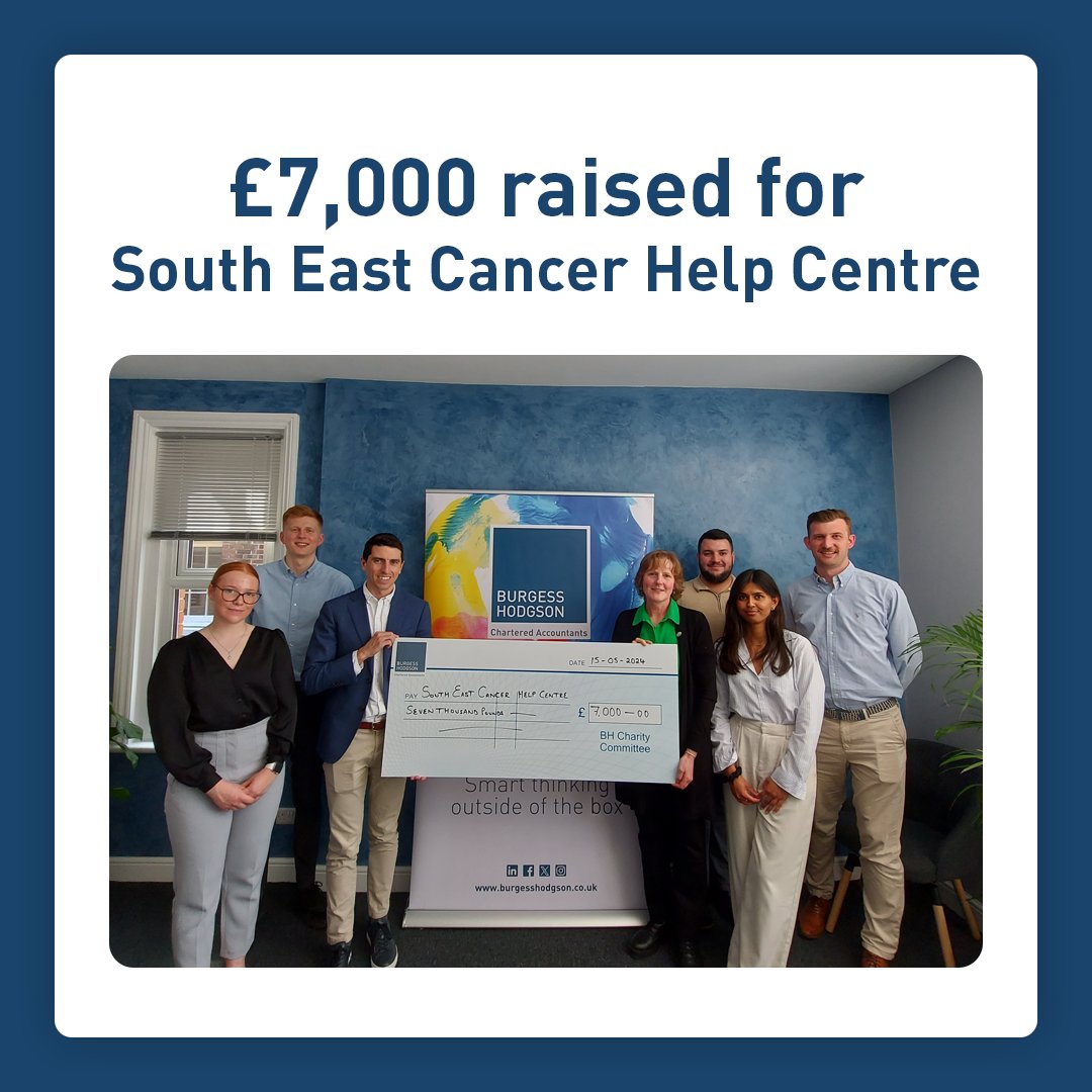 We are proud to announce that the Burgess Hodgson Staff and Partners have raised £7,000 for the @secancerhelp! #KentCharity #CancerSupport #MoreThanJustAccountants