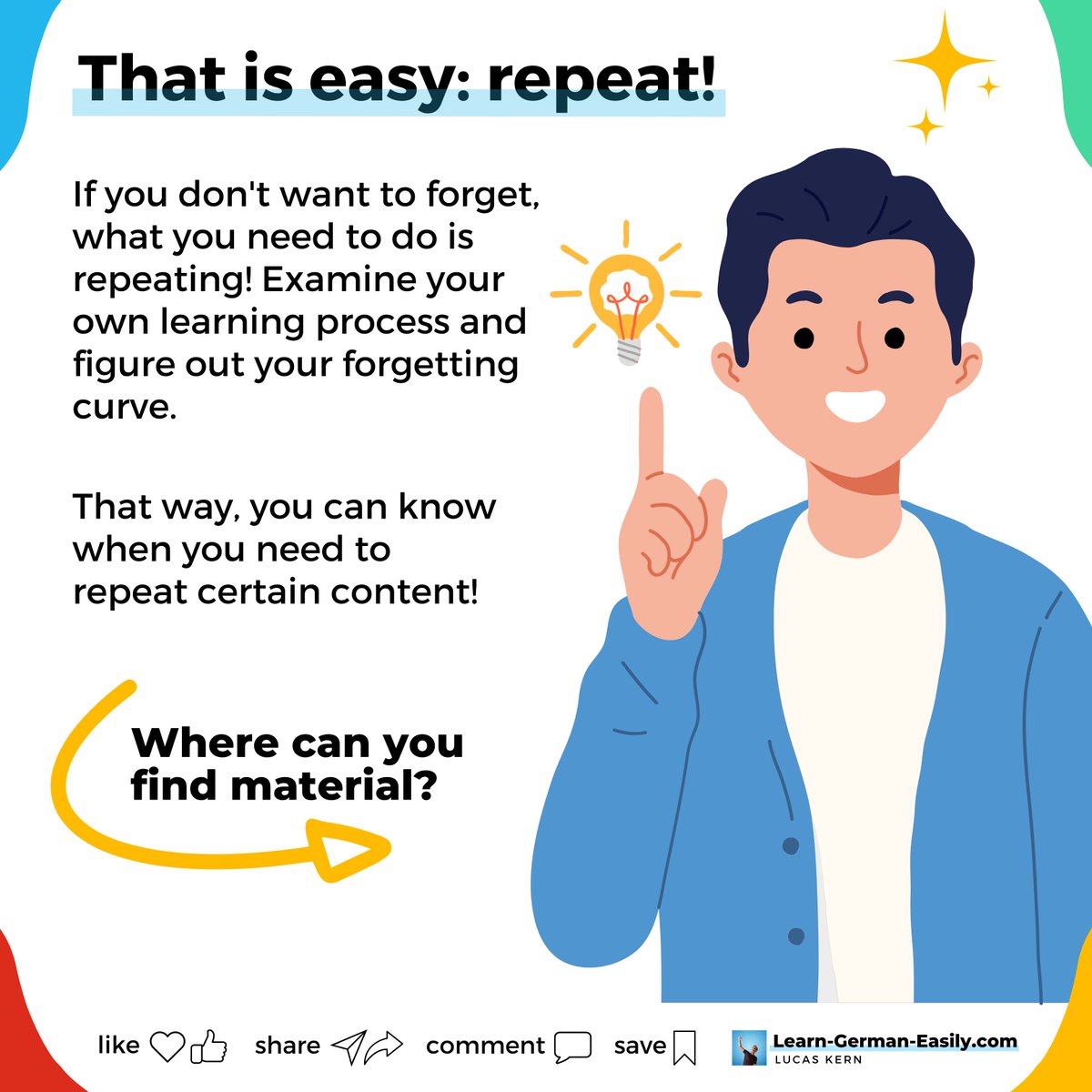 LearnXDGerman's tweet image. 🇩🇪

⚫🔴🟡  Repetition is a great way to remember vocabulary, grammar structure and expressions.

Apply this method if you want your learning journey to be consistent.

Learn more here:
learn-german-easily.com/deep-learning-…

___
#learngermaneasily #learndeutsch #germanlessons