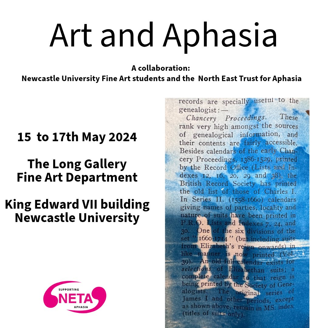 It’s on!
🗣️NETA art club exhibition is open.
🎨Come and see our art in all kinds of multimedia - including casts of our stroke hands, cynatography, neurographic drawing and hear the stories form the creators
#Stroke #aphasia #ArtTherapy