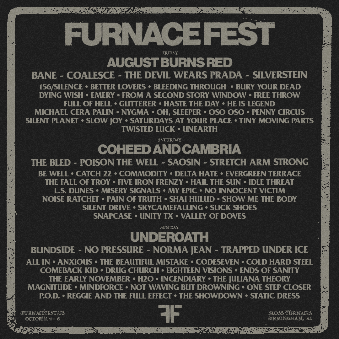 The full @FurnaceFest lineup just dropped, and it's STACKED. EVR bands (current & alumni) playing: Bane, Be Well, The Fall Of Troy, Hail The Sun, Codeseven, The Juliana Theory and Coheed. Get your tickets: furnacefest.us