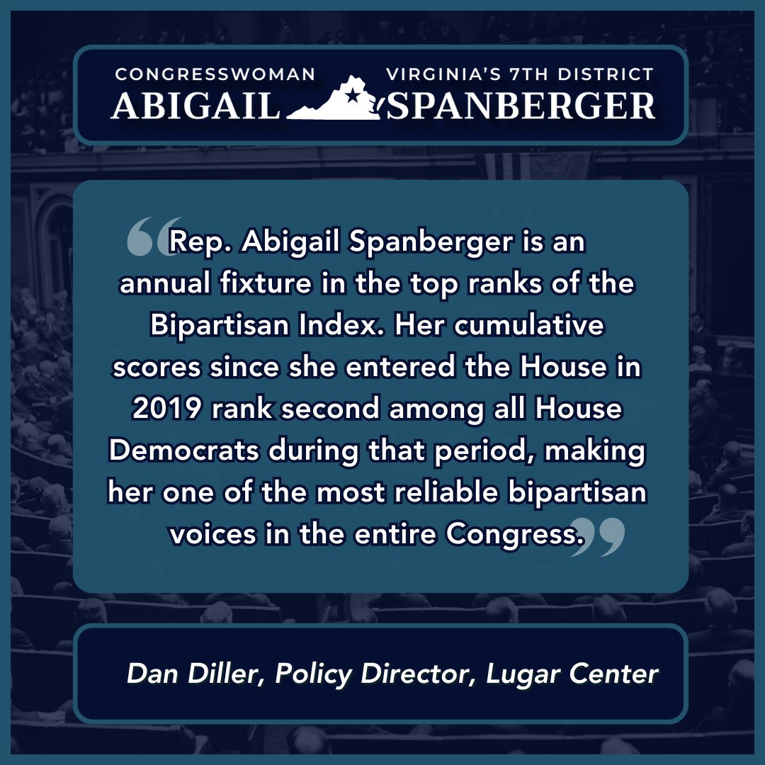 I'm proud to have once again been ranked as the most bipartisan federal lawmaker from Virginia and among the most bipartisan Members of Congress. Virginians deserve lawmakers who are focused on bridging divides to deliver for our communities. Read more from @TheLugarCenter! 👇