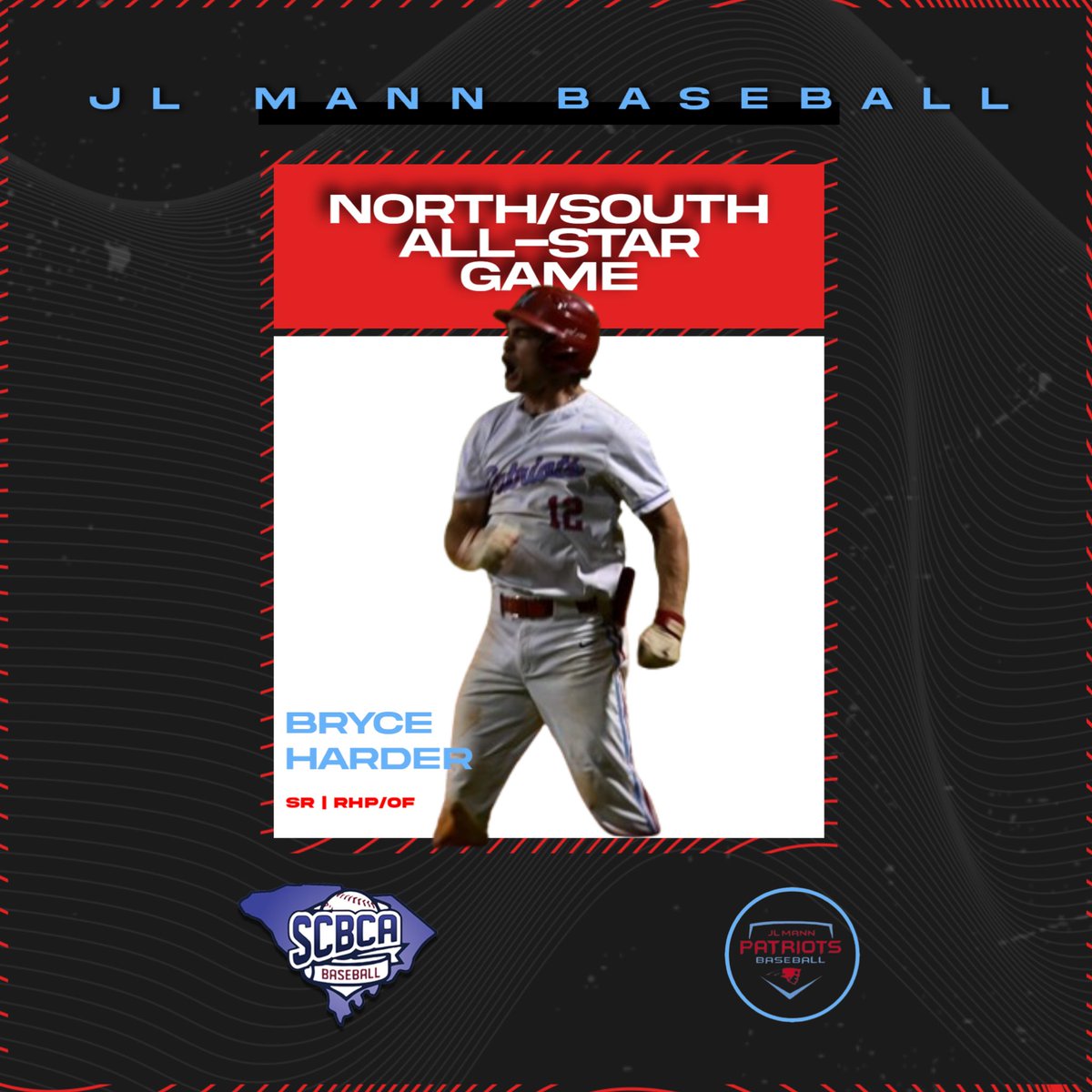 Congratulations to <a href="/BryceHarder5/">Bryce Harder</a> for being selected to the <a href="/BCAofSC/">SC Baseball Coaches</a> North/South All-Star Game!