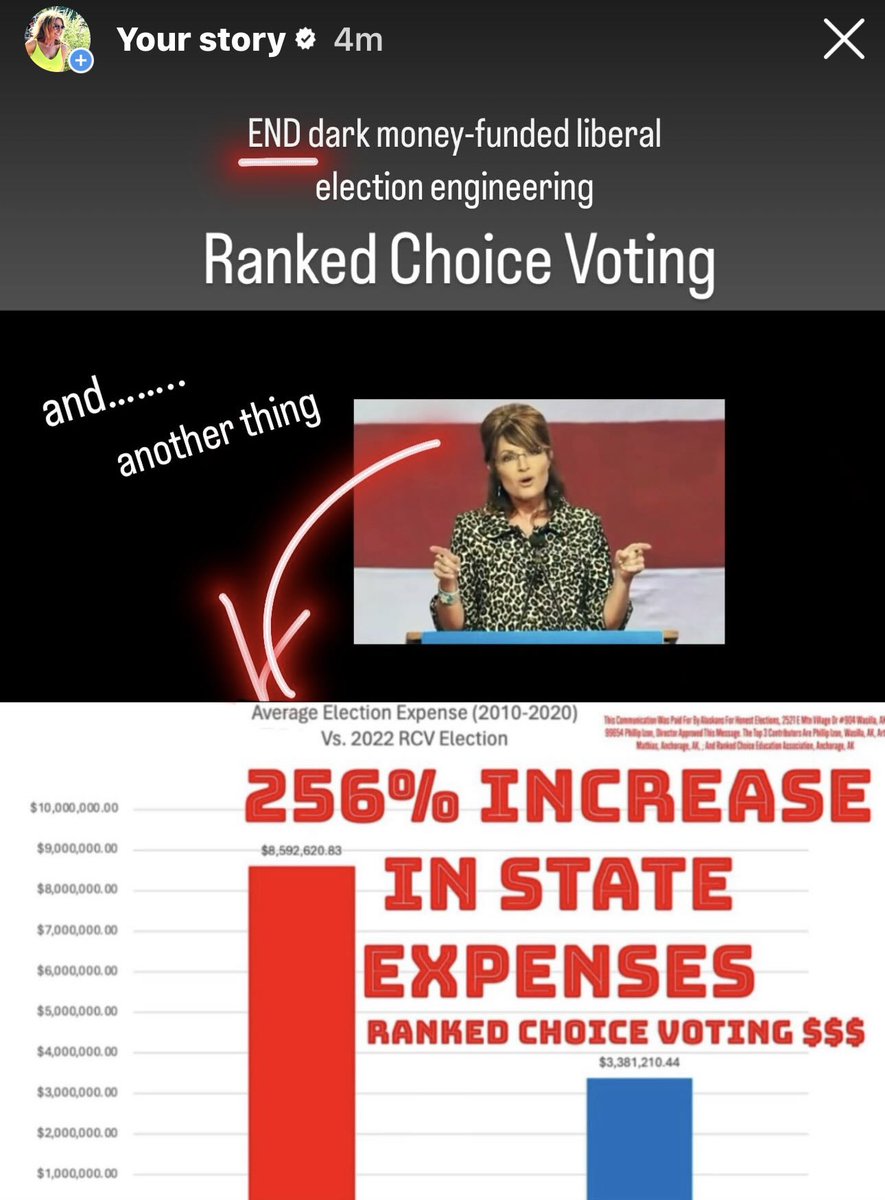 256% line item budget INCREASE for lib’s #RankedChoiceVoting scheme! Follow me on instagram @sarahpalin97 for more