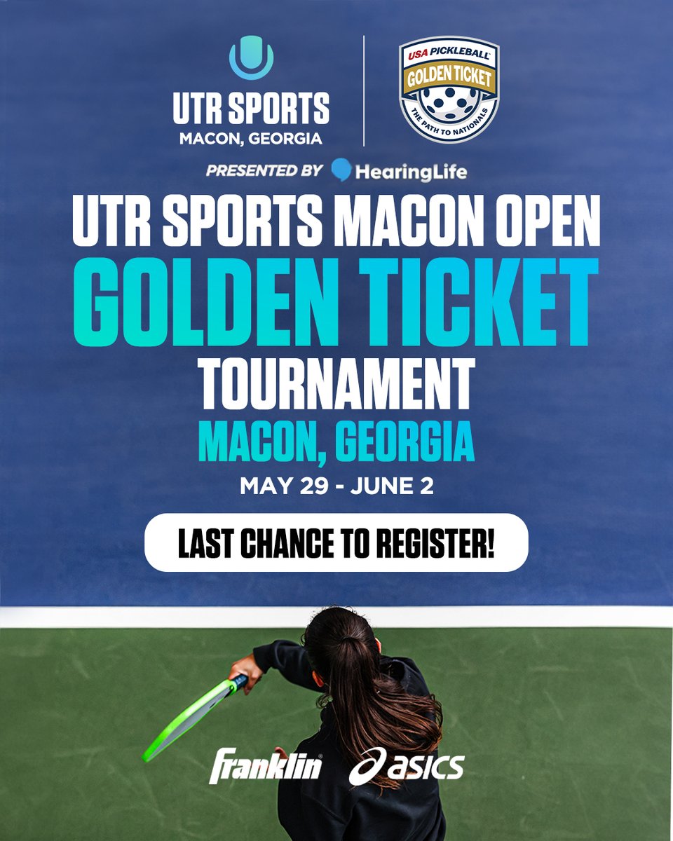 LAST CHANCE to register TODAY! 🔥 Don't miss out on our upcoming Golden Ticket Tournament in Macon, GA 🇺🇸 With over 800+ registrations at the world's largest indoor pickleball facility, sign up now HERE ⬇️ 🔗 app.utrsports.net/events/216361