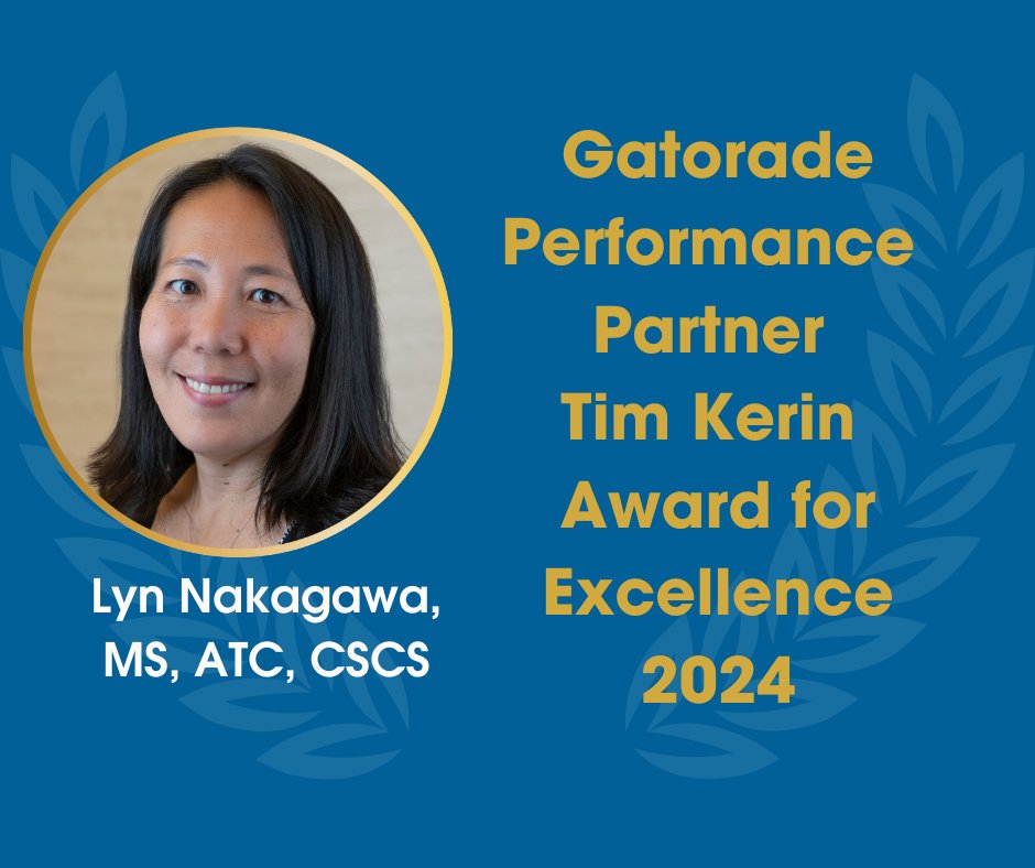 Congratulations to the 2024 Tim Kerin Award for Excellence Awardee, Lyn Nakagawa, MS, ATC, CSCS! Each year, Gatorade Performance Partner and NATA celebrate Tim Kerin's memory and award an outstanding athletic trainer who embodies Tim's finest qualities: service, dedication, and