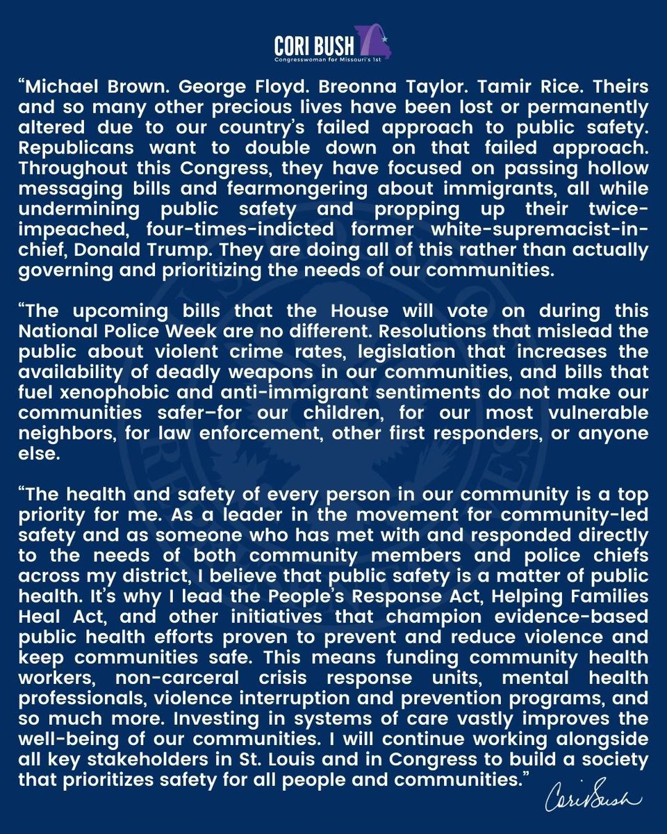 “So many precious lives have been lost or permanently altered due to our country’s failed approach to public safety. Republicans want to double down on that failed approach.” My statement ahead of upcoming Republican bills undermining public safety ⬇️