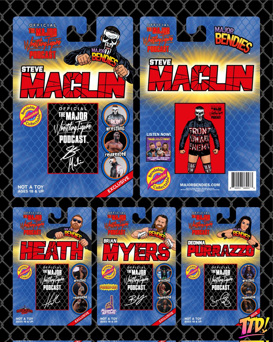 Packaging reveal for the upcoming @SteveMaclin Major Bendie! He will be joining @HEATHXXII , @Myers_Wrestling and @DeonnaPurrazzo on this iconic throwback packaging! Order yours now at MajorBendies.com! #MajorBendies #SteveMaclin