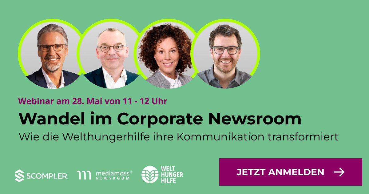 👋 Verabschiedet Euch von kanalorientierter Kommunikation! Die Welthungerhilfe, Scompler und Mediamoss verraten gemeinsam, wie ein erfolgreicher Newsroom funktioniert und was das richtige Tool damit zu tun hat. Meldet Euch jetzt zu unserem Webinar an! 🌱 hubs.ly/Q02xd7Cf0