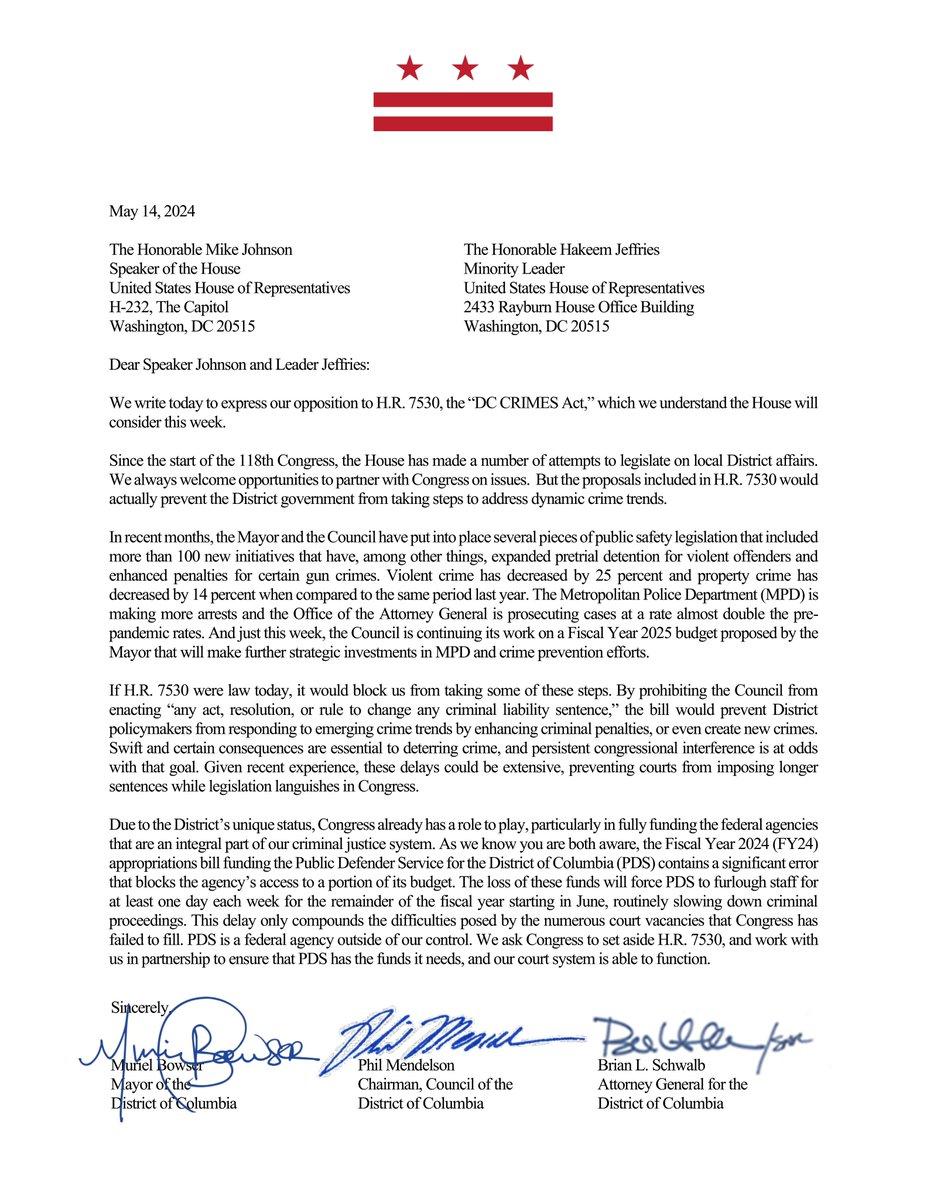 Recently, we've put into place several pieces of public safety legislation that included 100+ new initiatives that have, among other things, expanded pretrial detention for violent offenders and enhanced penalties for certain gun crimes. If the DC CRIMES Act were law today, it