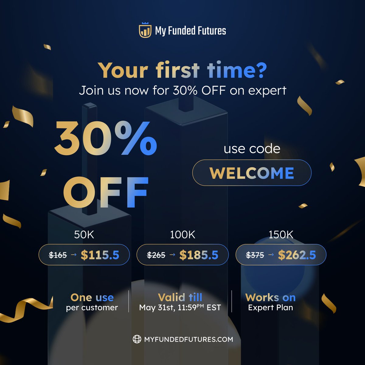New to MFFU? 🚀 -30% off EXPERT Plans for the rest of the month -use code “welcome” myfundedfutures.com