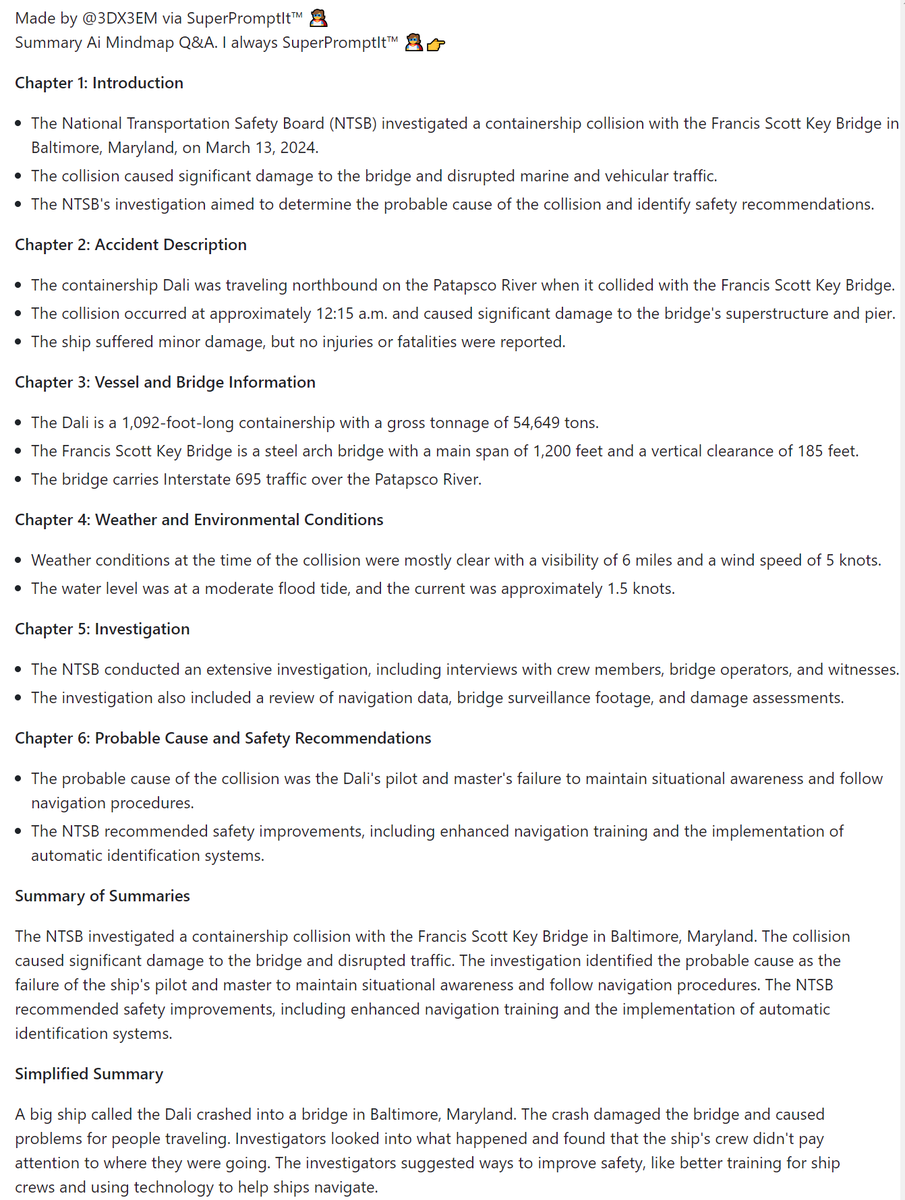 NTSB: the probable cause as the failure of the ship's pilot and master to maintain situational awareness and follow navigation procedures. Dali and the Francis Scott Key Bridge in Baltimore ntsb.gov/investigations…