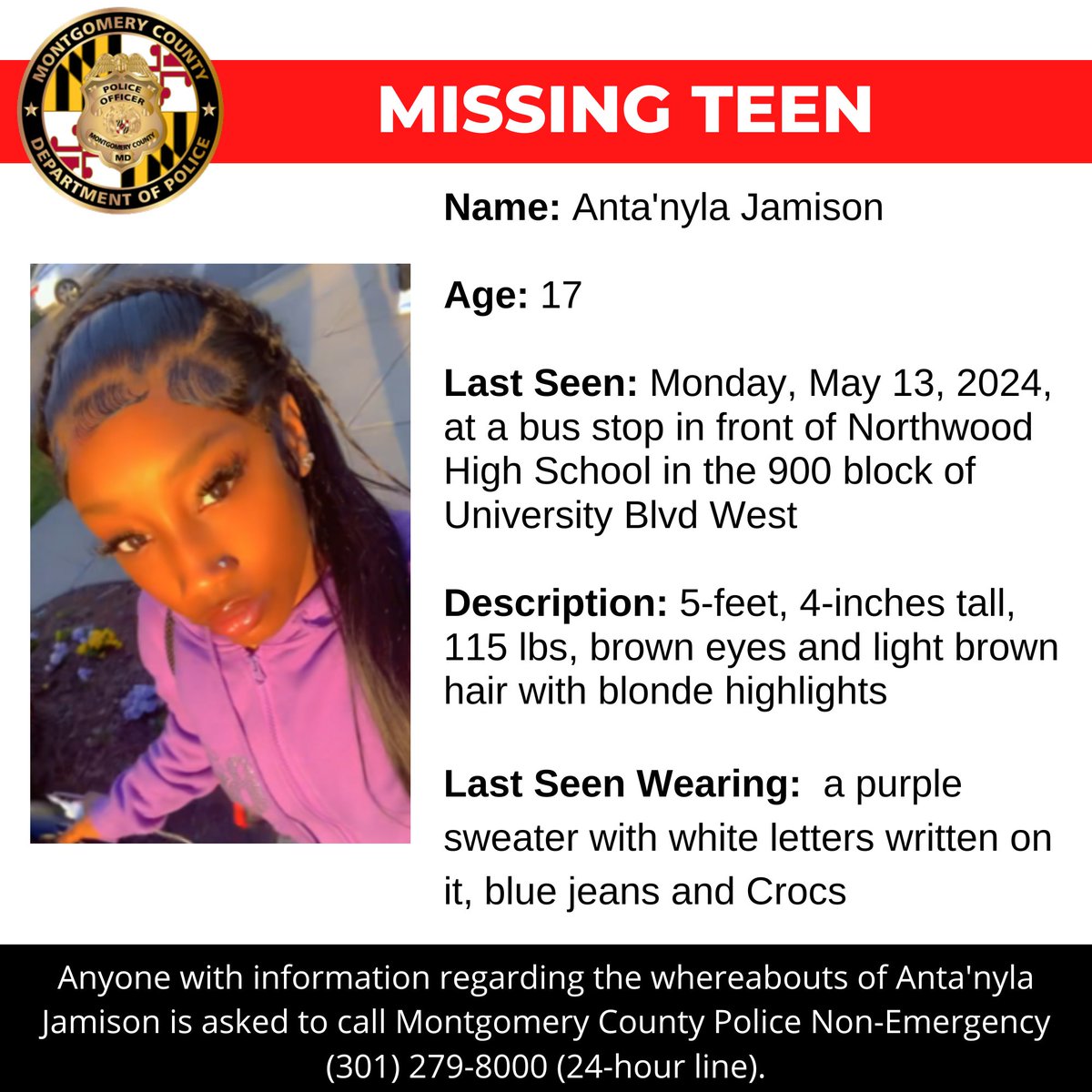 Concern for Missing Seventeen-Year-Old

www2.montgomerycountymd.gov/mcgportalapps/…

#mcpnews #missingperson