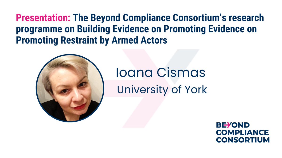 Principle Investigator, Prof @IoanaCismas presents the #BeyondCompliance Consortium research programme - built upon the work of many other crucial studies & projects in the field. This interdisciplinary & mixed-method research centres the negative lived experience of conflict.