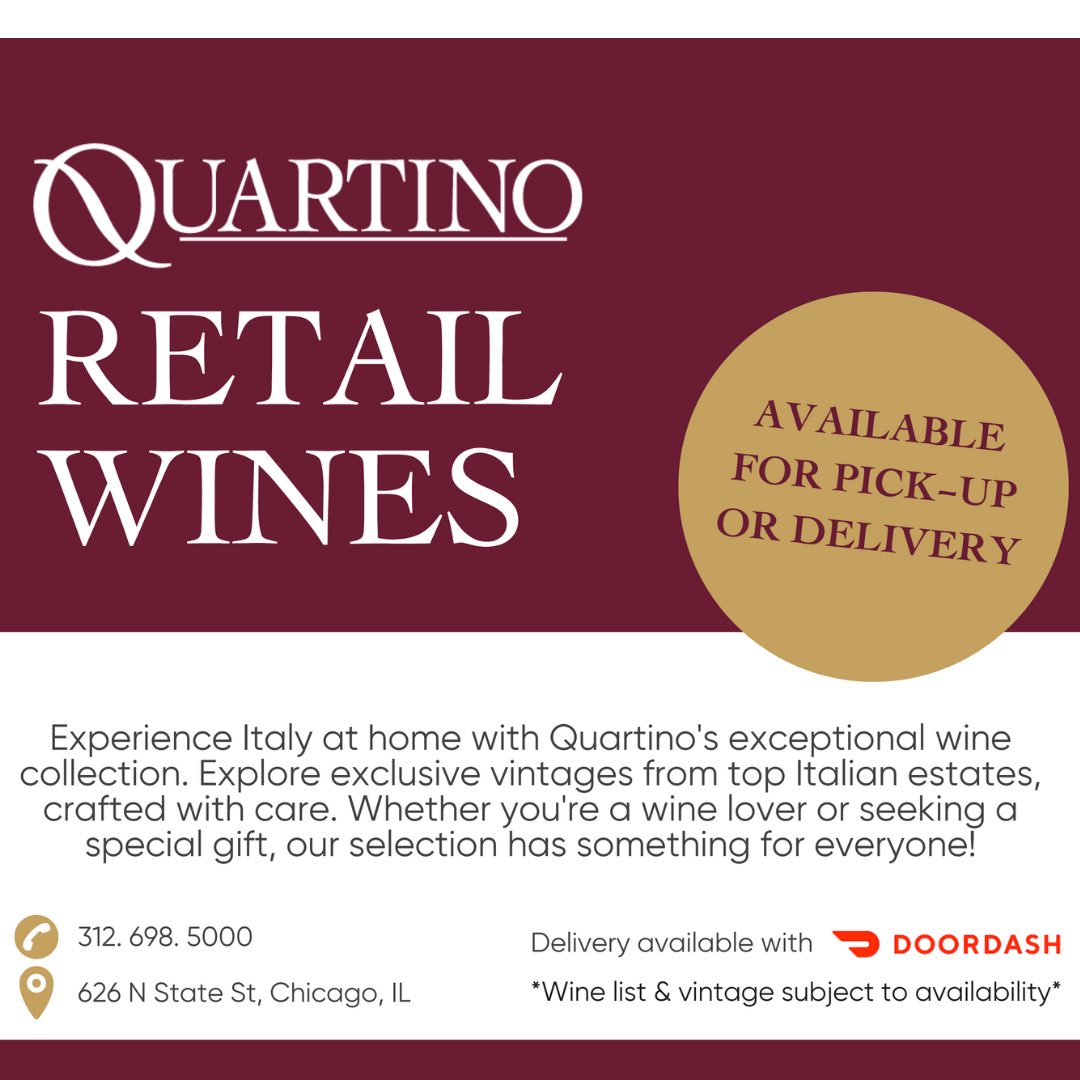 And just like that…it’s Wine Wednesday again! 🍷✨ Bring Quartino to your home with our extensive offering of wines to-go. Perfect for sipping, celebrating, or just because. Explore our wines: quartinoristorante.com/wp-content/upl…