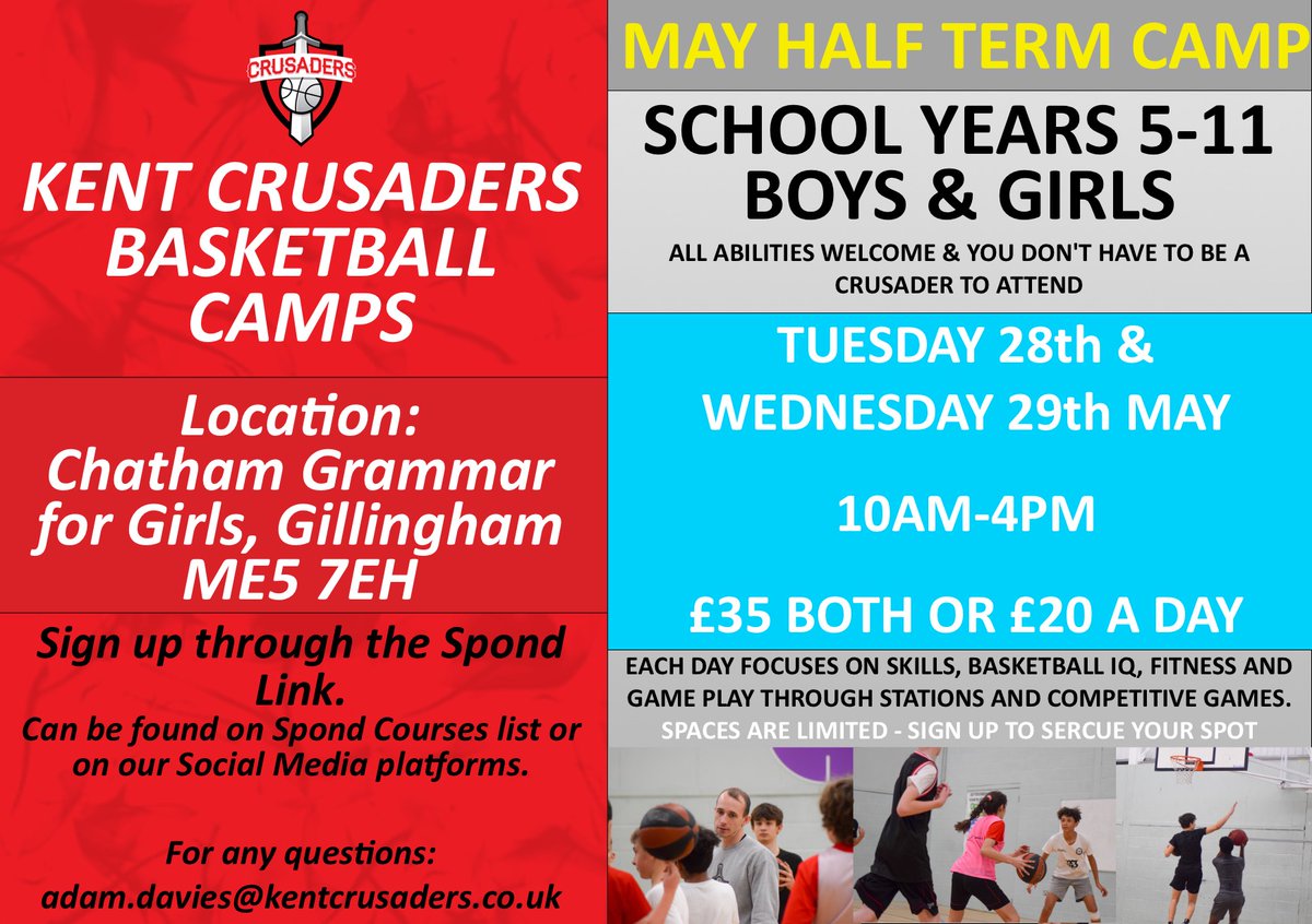🏀 MAY HALF TERM BASKETBALL CAMP ⛹️‍♀️⛹️‍♂️ Spaces going fast, don't miss out. Info and sign up below: 🔗club.spond.com/landing/course…