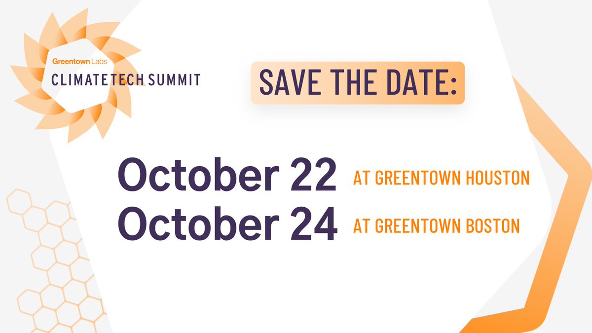 Tickets are now available for our biggest event of the year, Climatetech Summit, on Oct. 22 at Greentown Houston and Oct. 24 at Greentown Boston! Meet the startups developing world-changing innovations for global decarbonization—save your spot: bit.ly/ClimatetechSum…